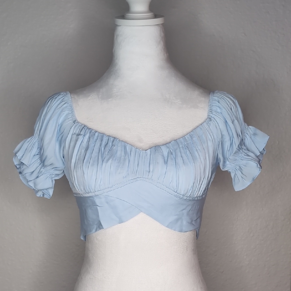 Hazel Boutique Light Blue Ruffled Crop Top